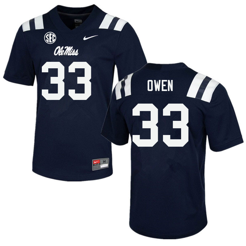 Men #33 Mac Owen Ole Miss Rebels College Football Jerseys Sale-Navy